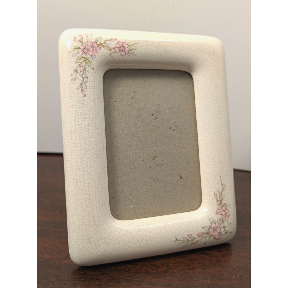 Vintage 1984 Hallmark Floral Ceramic Picture Frame Pink Flowers Crackle Glaze